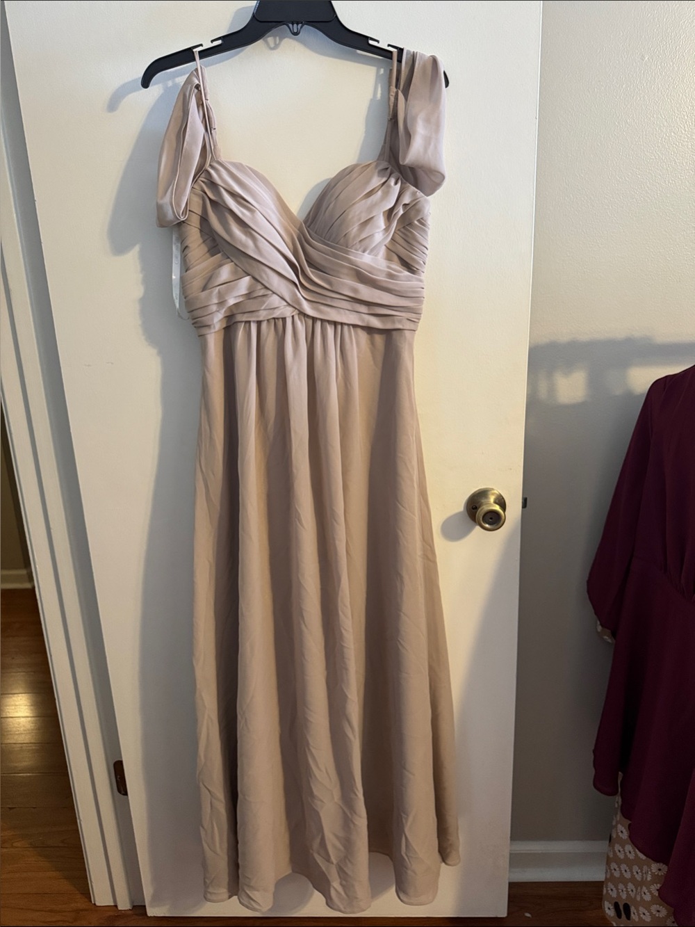Christina Wu Blush Beige Chiffon Maxi Dress